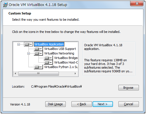 VirtualBox 4.1.18 for Windows hosts ,V[gJbg̃IvV