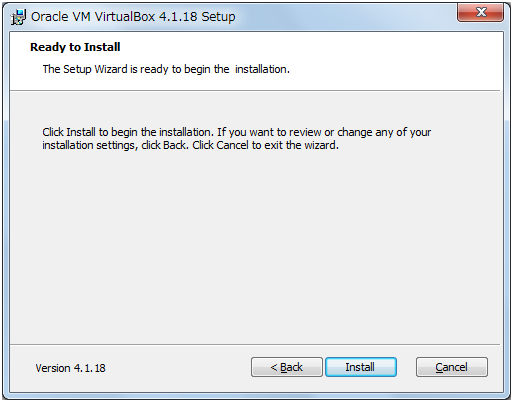 VirtualBox 4.1.18 for Windows hosts ,CXg[Jn̊mF