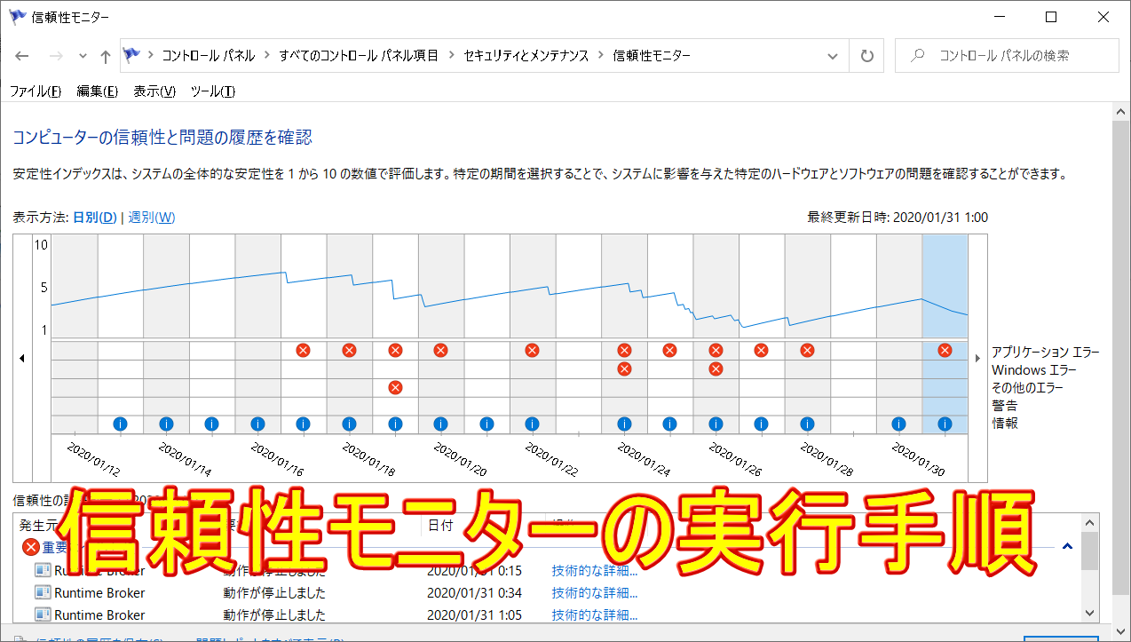 View-reliability-history機能を実行