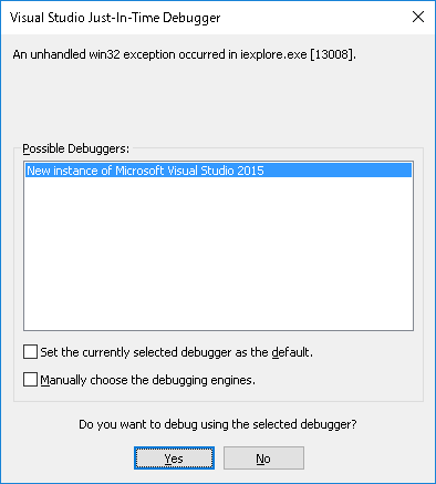 Visual Studio Just-In-Time Debugger 𖳌